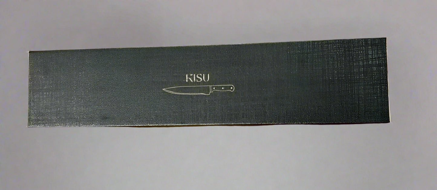 Damascus Super Core utility knife box with a sleek black design featuring a knife illustration and "KISU" text.