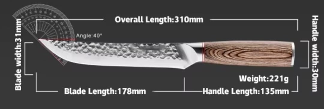 Rugged stainless steel carving knife with 178mm blade and pakka wood handle.