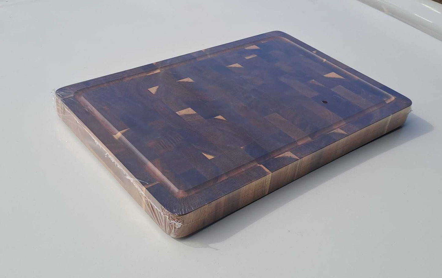 Small Acacia Wood End Grain Chopping Board with Bloodline Edge, 36.5x24.5 cm