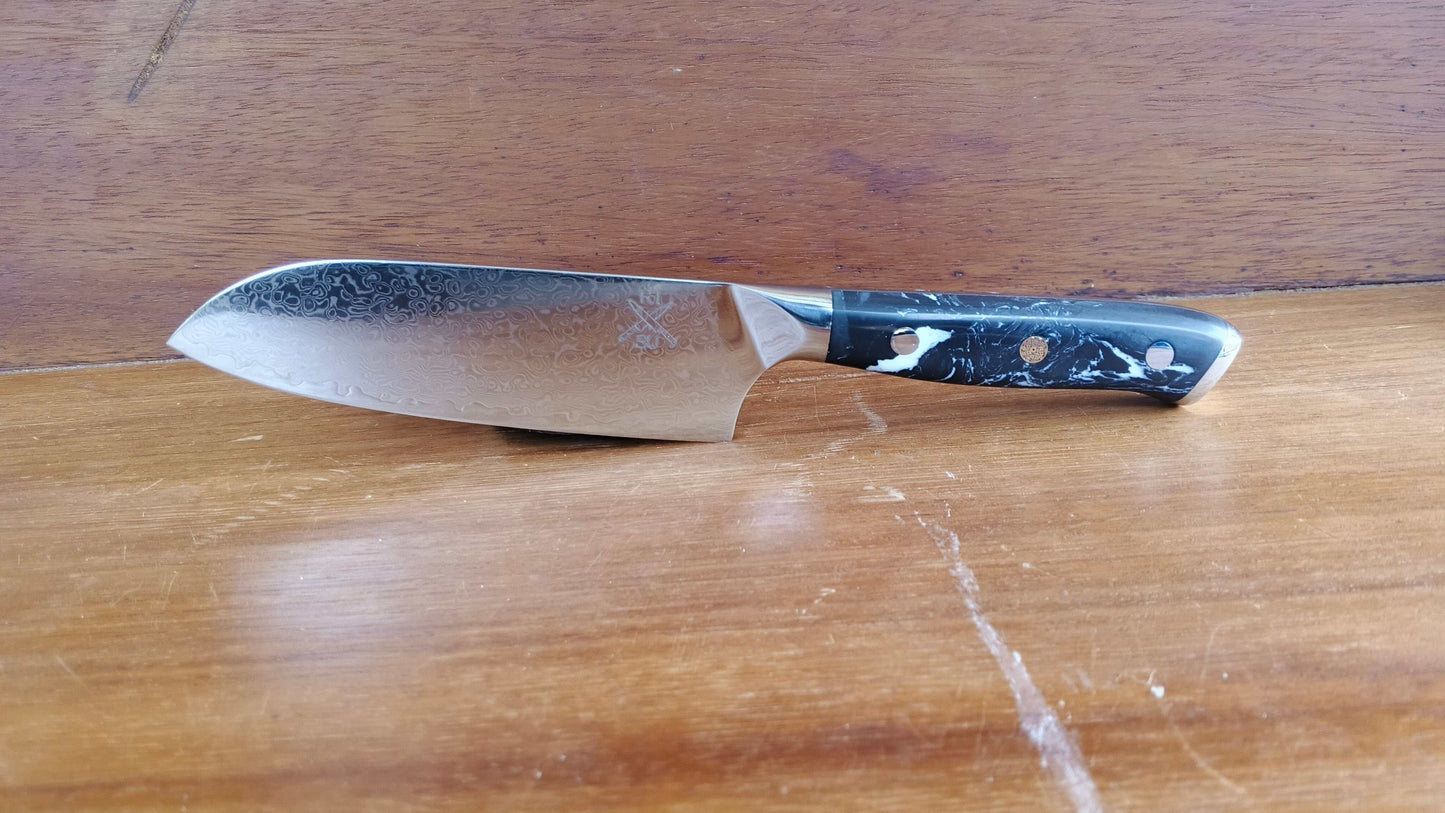 Santuko 7 inch kitchen knife with wooden handle on white background